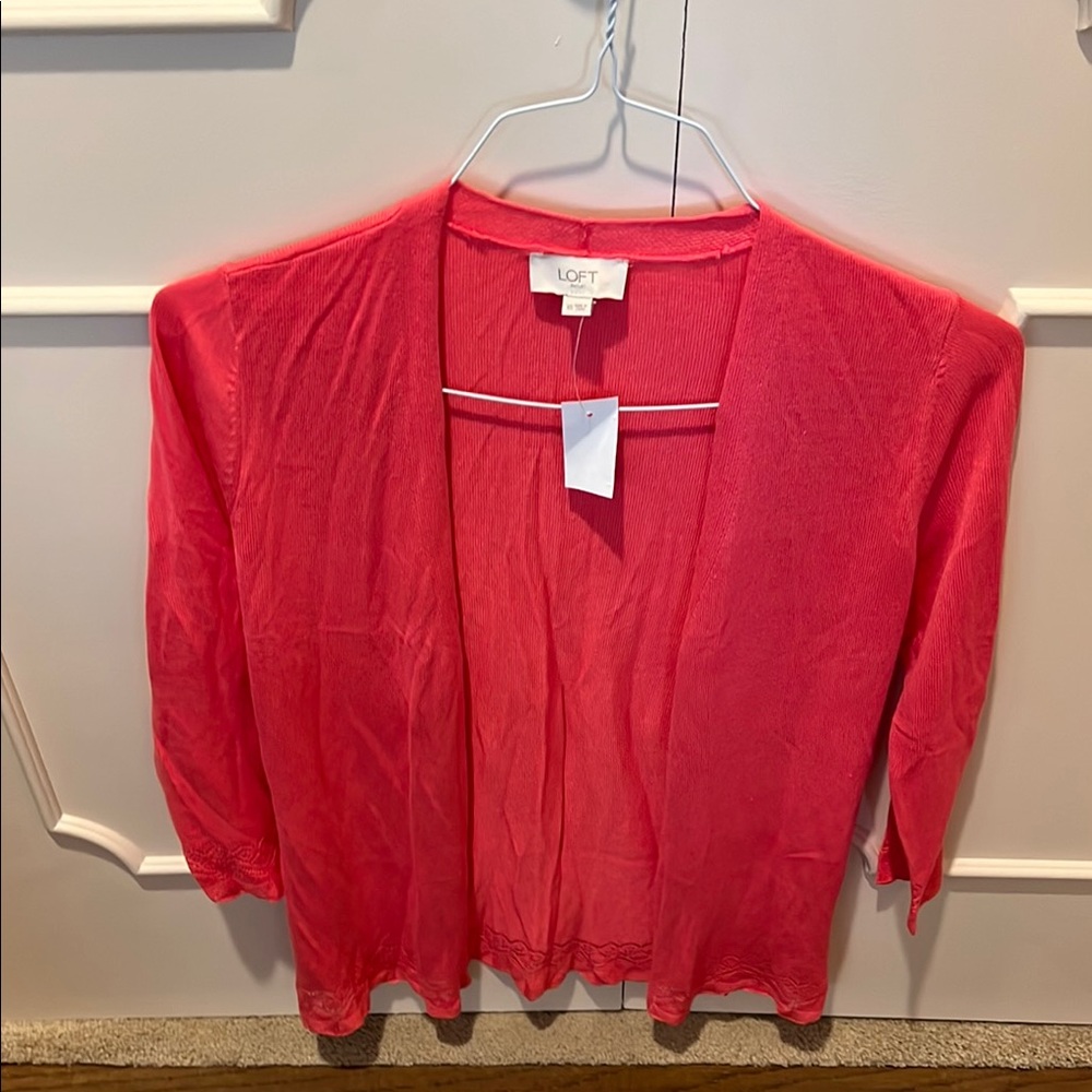 NWT LOFT Bright Pink Open-Front Cardigan